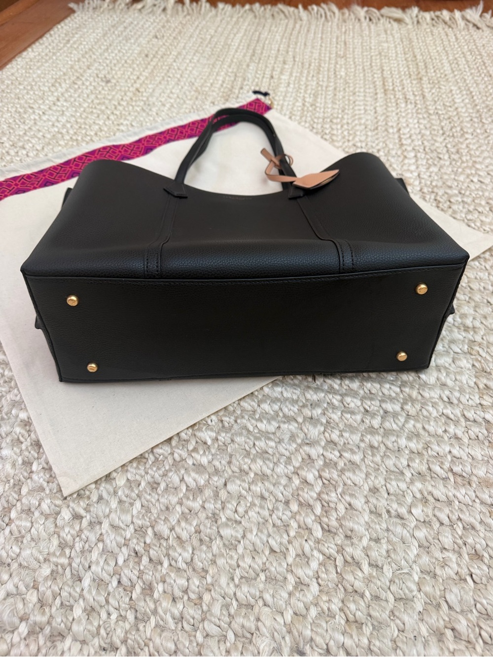 NWOT Tory Burch Black Leather Perry Tote with Tan Accents - Picture 3 of 6
